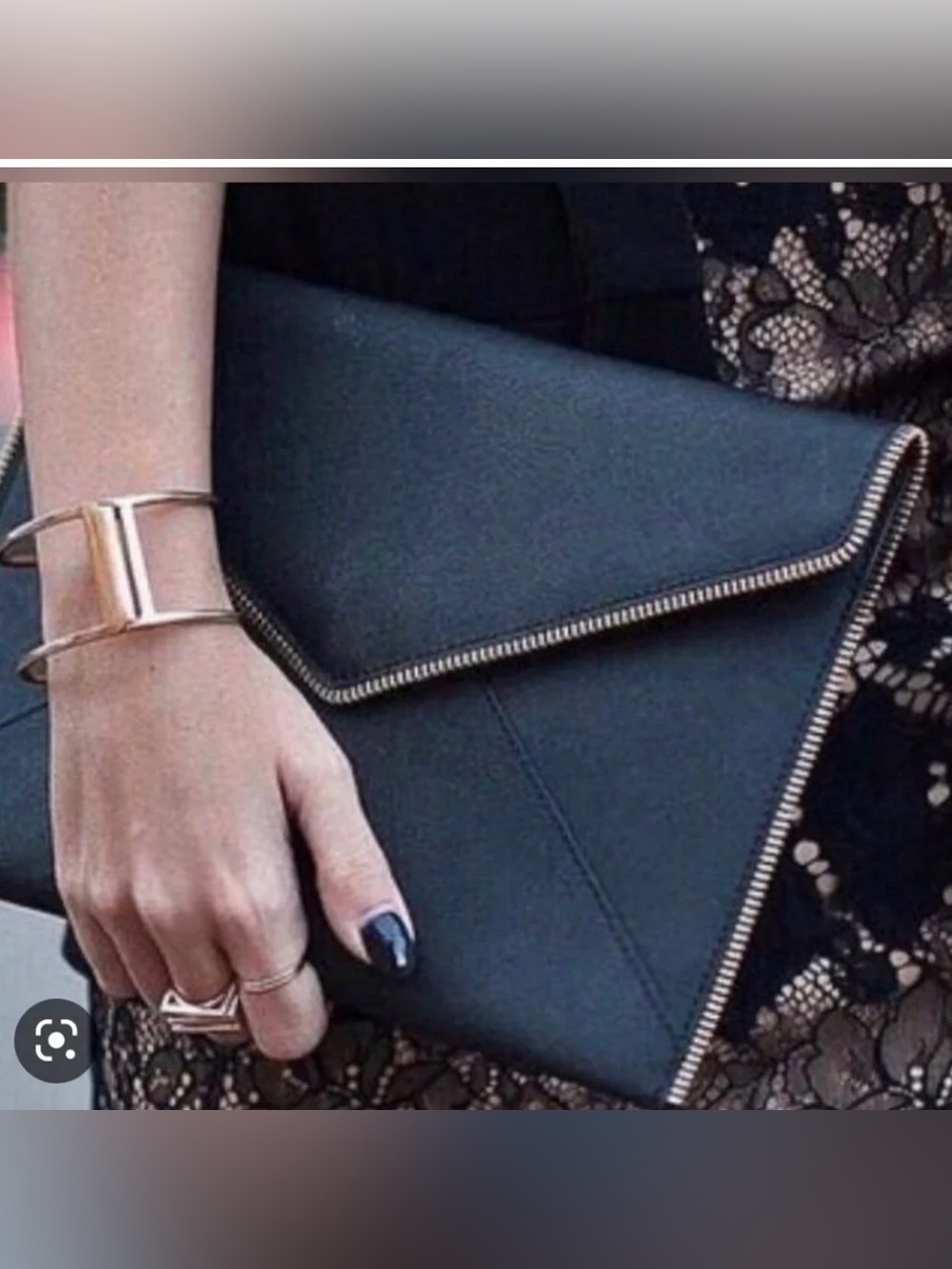 Rebecca Minkoff Leo Envelope Clutch Black Leather Zipper Trim